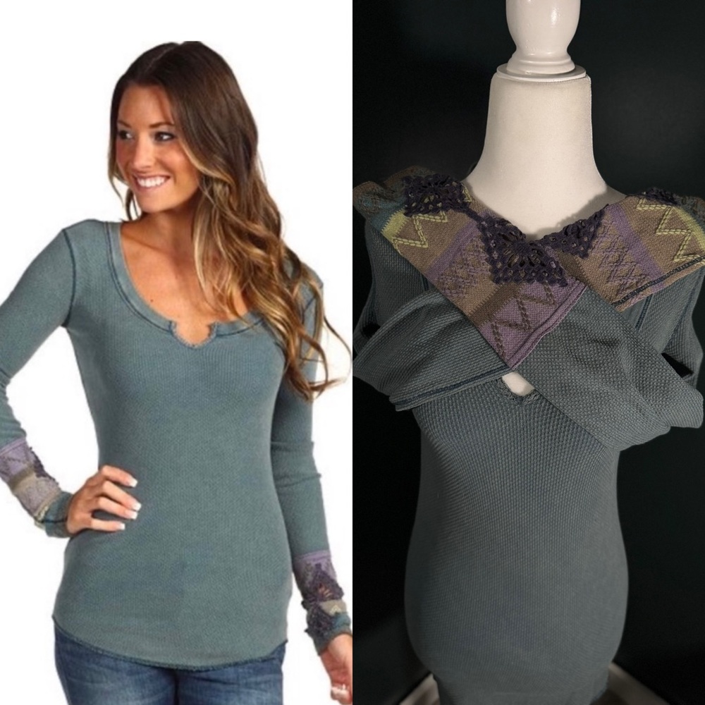 Free People • Ocean Blue Kombucha Cuff Thermal Top